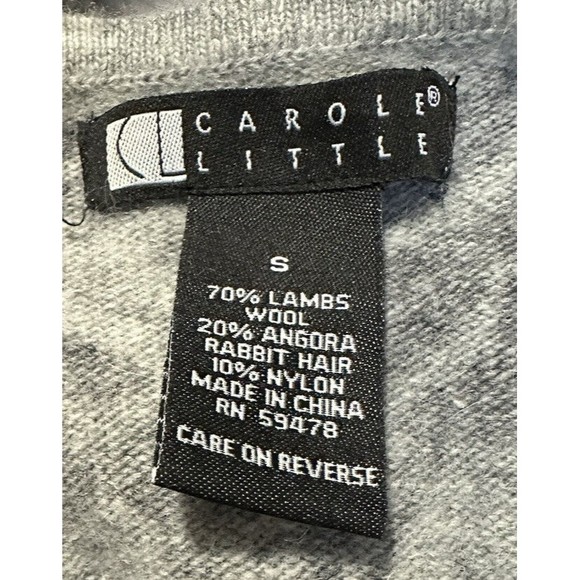 Carol Little Gray Floral Wool/Angora Blend Size S Sweater Faux Wrap V-Neck EUC - Picture 4 of 6